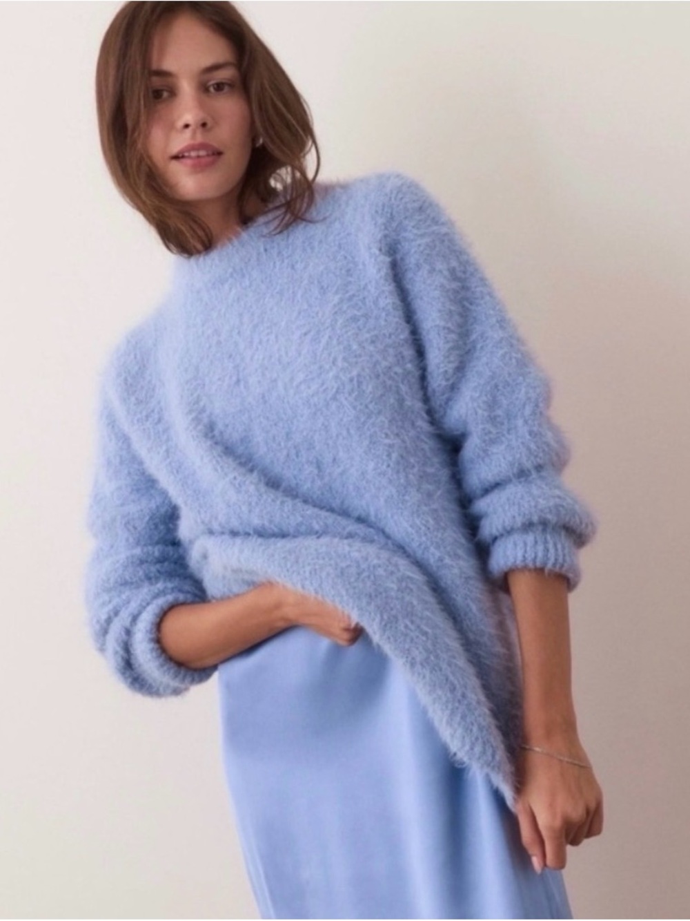 Marine Layer Fuzzy Eyelash Mock Neck Sweater Periwinkle Purple Small